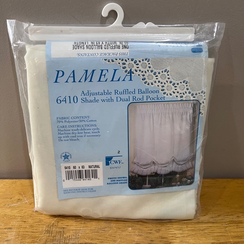 Vtg Pamela 6410 Natural Ruffled Balloon Shade 60x63 Eyelet Cottagecore USA